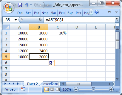 Típusú kapcsolatok MS Excel relatív sejt (a1), abszolút ($ a $ 1) és vegyes (a $ 1) címzés -