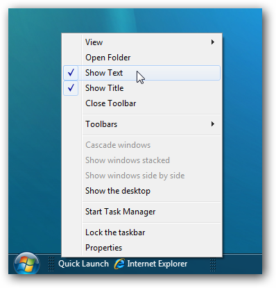 Hozzáadása a Gyorsindítás eszköztár a tálcán a Windows 7