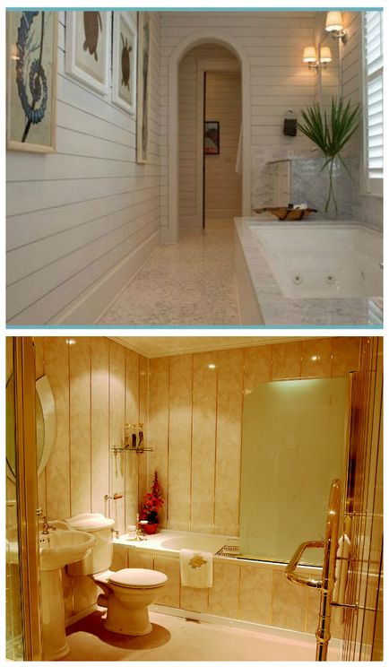 Díszítő fürdőszoba műanyag panelek, design fotókkal