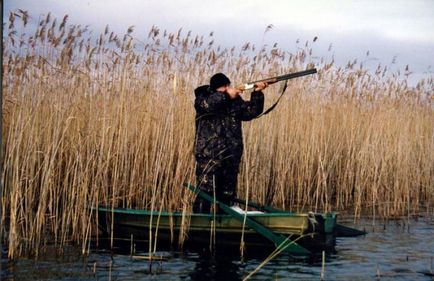 Vadászat a kacsa a tavaszi és őszi a hajó, azzal a megközelítéssel, töltött, hogyan kell lőni a repülés