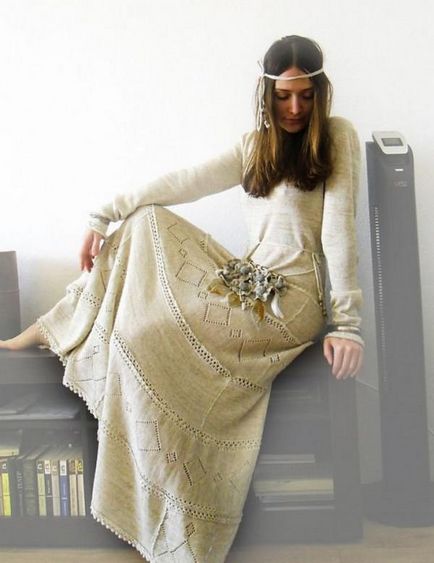 A ruha textília a boho stílusú esküvői szarafan és a modell, hogyan kell varrni vagy horgolt