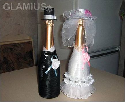 Esküvői pezsgősüveg meg a kezét -, hogyan kell díszíteni egy esküvői pezsgős üveg