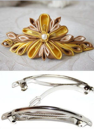 Díszítsd barrettes kanzasi virágok szatén szalagokkal (kezdőknek) Díszítsd barrettes kanzasi virágok szatén szalagokkal