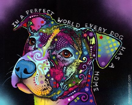 Alkotó Dean Russo, festmény portrék kutyák, pitbull védelem, novella hosszú tacskó