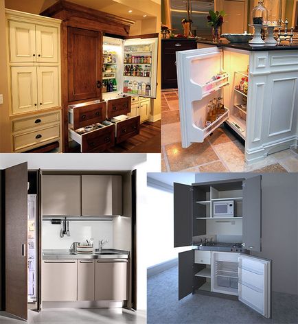 4 módon, hogy elrejtse a kis hűtőszekrény a konyhában