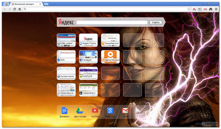 Szabása vizuális könyvjelzők a böngészőben, a Google Chrome (a háttérben) Szabása vizuális könyvjelzők a böngészőben, a Google Chrome