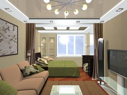 Tervezés egy nappali a hálószoba 15 négyzetméter, 18 m tér, 20 négyzetméteres, a belsejében egy hosszú, keskeny