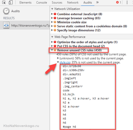 Hogyan lehet megtalálni, és törli a nem használt vonalstílusuk (extra szelektor) a css fájlt a helyén,