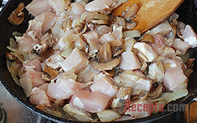 Csirke gombával, párolt tejföllel - lépésről lépésre recept fotók