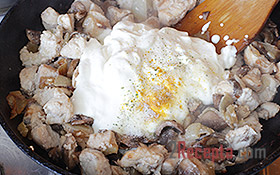 Csirke gombával, párolt tejföllel - lépésről lépésre recept fotók