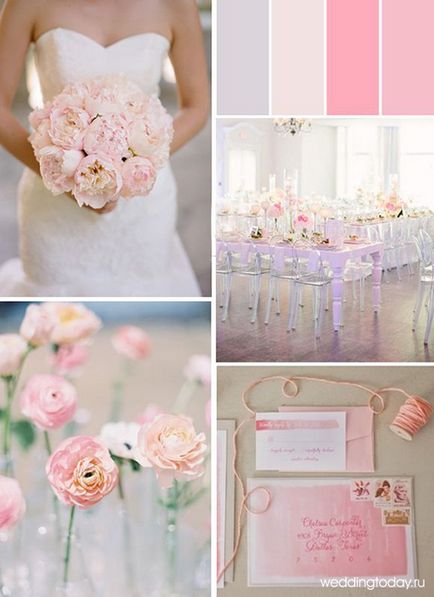 esküvői dekoráció rózsaszín halvány rózsaszín, rózsaszín és fehér, rózsaszín menta