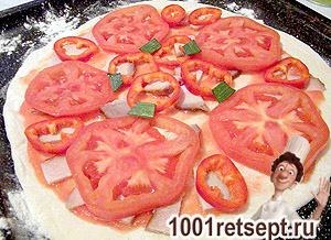 Pizza sonkával és paradicsommal - lépésről lépésre recept fotók