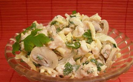 Saláta burgonyával és gombával receptek ízletes saláták burgonya, gomba és egyéb összetevők