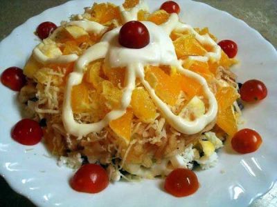 Saláta narancs és a csirke 3 legjobb recept egy fotó