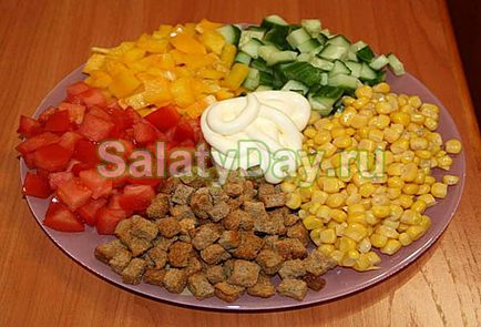 Saláta krutonnal - tápláló és hasznos az emésztőrendszer recept fotókkal és videó