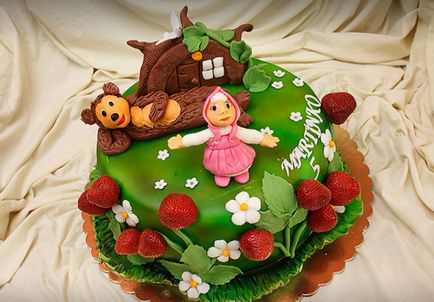 Cake „Mása és Medve” a masztix vagy krém fotók és receptek