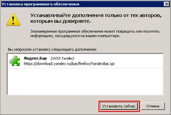 Yandex telepíteni egy bár firefox