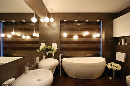 fürdőszoba tervezés, modern stílus jellemzői a belső fotó