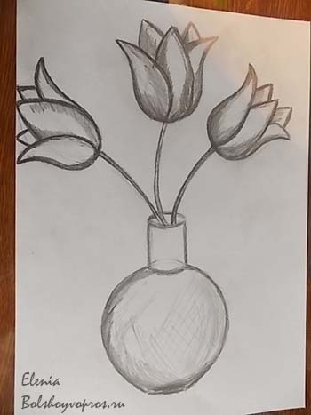 Hogyan kell felhívni a tulipán a vázában ceruza szakaszaiban