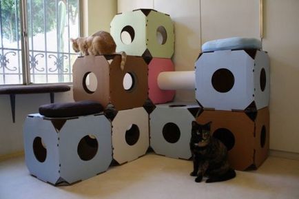 Hogyan készítsünk egy házat a macska saját kezűleg az építési karton, rétegelt lemez és a többi videó és fotók