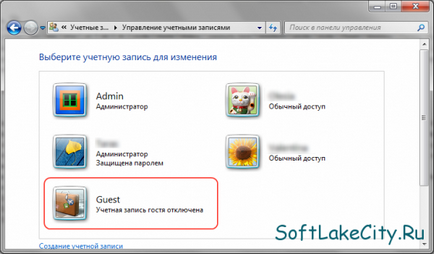 Hogyan lehet engedélyezni a fiók „vendég” a Windows 7 Windows 7 hét „felhasználói megjegyzések”