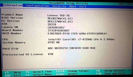 Hogyan megy a Lenovo BIOS boot a USB-meghajtó, a BIOS lehetőségeit