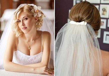 Divatos menyasszonyi frizurák quadok - kiterjesztéssel, béren kívüli, virágok, tiara, fátyol