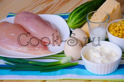 Saláta csirkével és rántotta - lépésről lépésre recept fotókkal, saláták