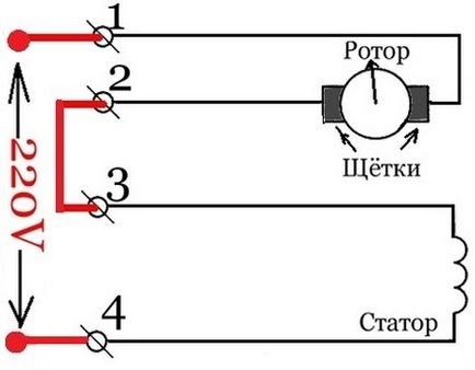 Áramútrajza egyfázisú motor 220 volt a kondenzátorral