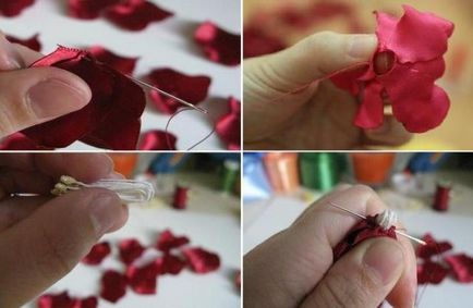 Hogyan készítsünk virágok szatén szalagokkal kezüket fotó