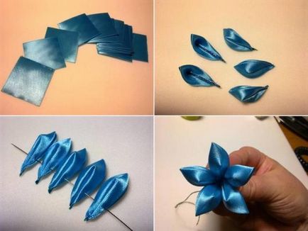 Hogyan készítsünk virágok szatén szalagokkal kezüket fotó