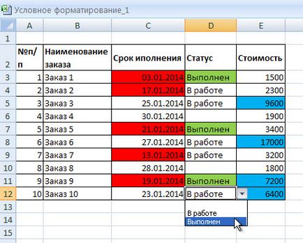 Ennek festék excel cella egy állapot vagy Formula