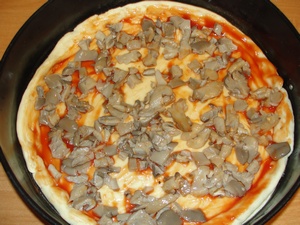 Pizza kolbásszal, paradicsom, gomba, sajt