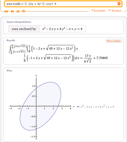 WolframAlpha orosz hogyan találja meg a területet az ábra által határolt görbék