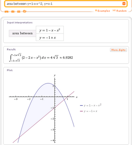 WolframAlpha orosz hogyan találja meg a területet az ábra által határolt görbék