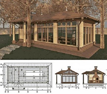 Pavilonok kezüket nyitott és zárt rajzok, méretek, programok, projektek és tervek pavilonok