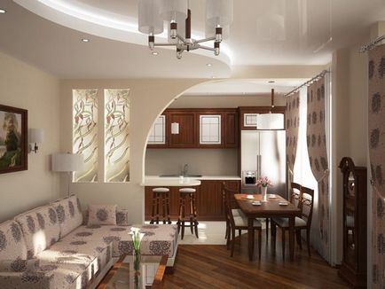 A design a nappali konyha - hogyan díszítik, fotó konyha nappali a belső, a bútorgyár - Dynasty