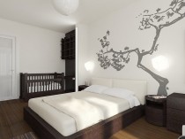 Tervezz egy hálószoba egy ágy, és a belső fotók, felújított lakás