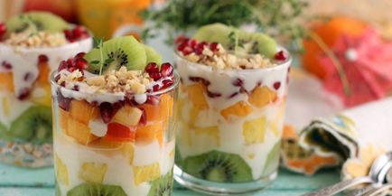 Gyümölcs saláta joghurt -, hogyan kell főzni (lépésről lépésre receptek fotókkal), vágva és díszíteni