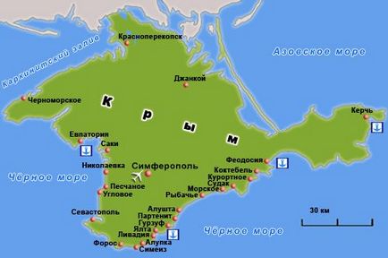Hol van az a részletes térképet a Krím partján Krím és turisztikai térkép
