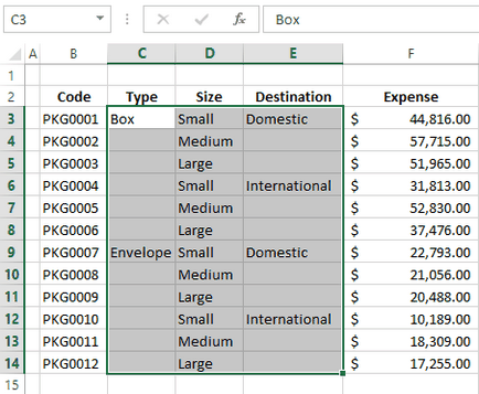 Ahogy az Excel töltse üres cella, vagy egy nulla értékeihez tartozó sejtek fenti (lent)