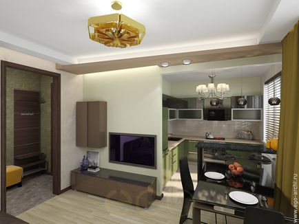 Nappali-konyha egy öt szintes lakás (38 fotó) video utasítást regisztrációs kombinált tervezési tér