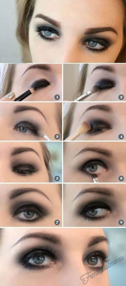 Smink kék szeme Smokey Eyes (lépésről lépésre képek és videó)