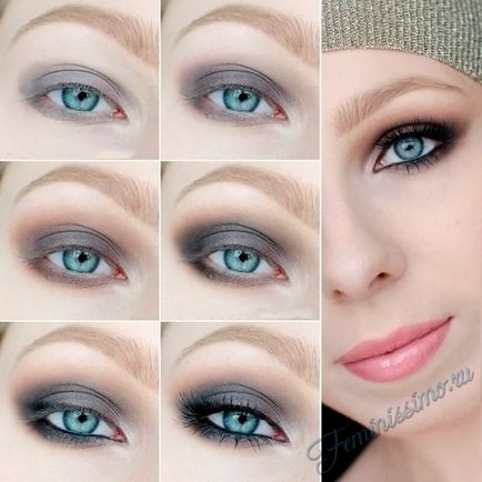 Smink kék szeme Smokey Eyes (lépésről lépésre fotók és video)