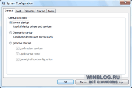 Új funkciók a közüzemi „System Configuration” a Windows 7