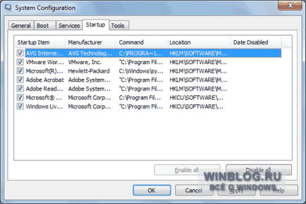 Új funkciók a közüzemi „System Configuration” a Windows 7