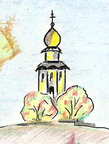 Rajz őszi táj fokozatosan színes ceruza (színes) Rajz őszi táj fokozatosan ceruzák