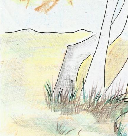 Rajz őszi táj fokozatosan színes ceruza (ceruza) Rajz őszi táj fokozatosan ceruzák