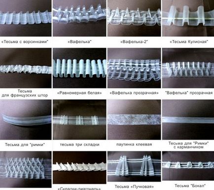 Dekoratív szalagok a függöny, mint varrni a különböző típusú (dekorációs) Dekoratív szalagok függönyök, hogyan kell varrni a különböző típusú