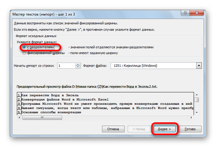 Hogyan lehet átalakítani a Word Excel (Hit „Tovább” gombra) Hogyan lehet átalakítani a Word az Excel
